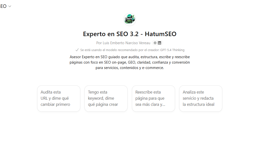 Vista Del GPT Experto En SEO 3.2 De HatumSEO
